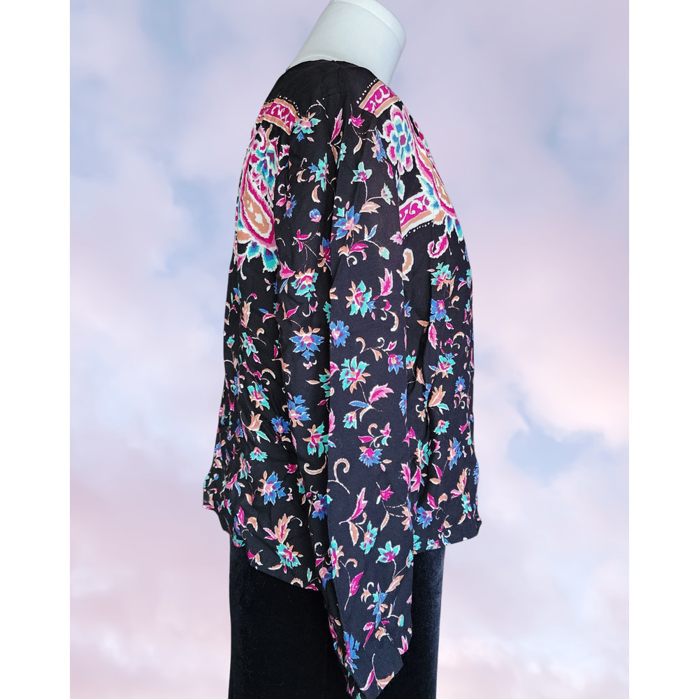 Vtg 80 Brittany Nicole Black Pink Rainbow Colorful Funky Paisley Swirl Top Sz M - Picture 3 of 8